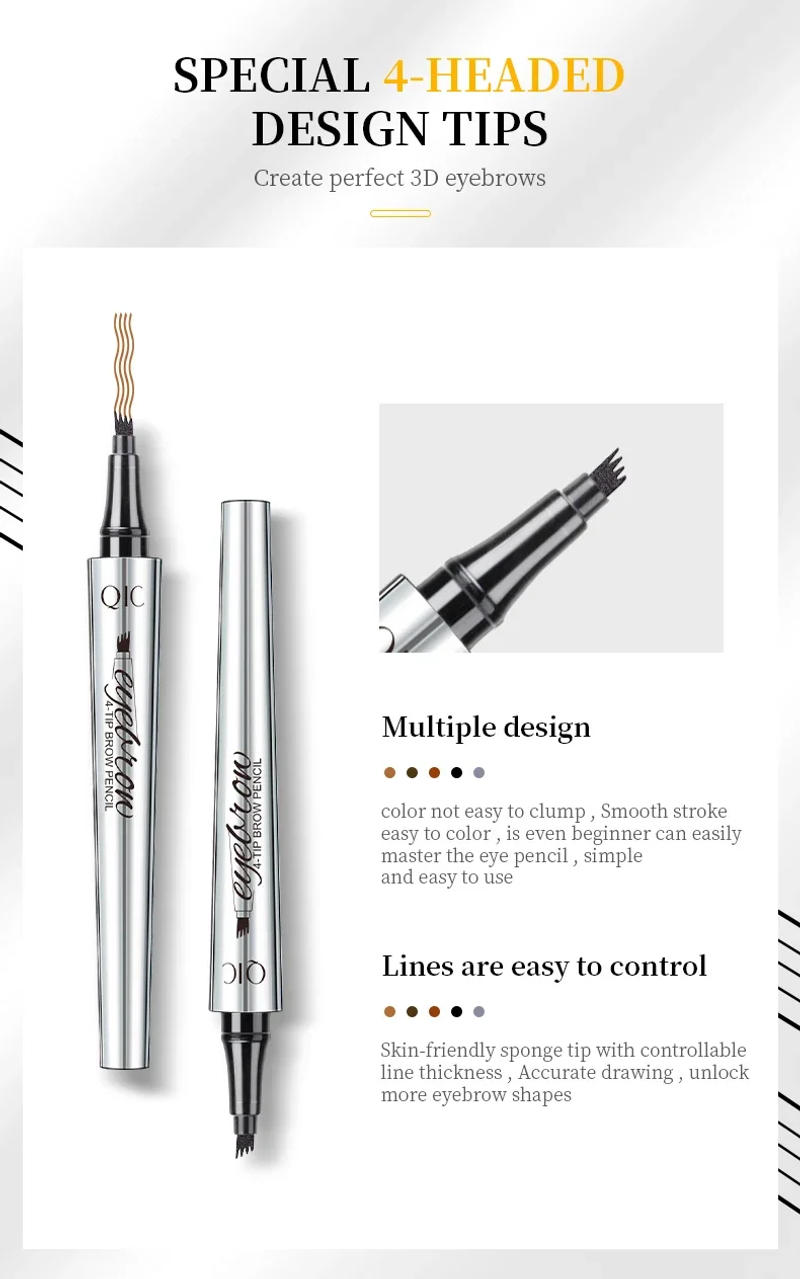 Description Picture 5 of item5 Colors Waterproof Four-Jaw Ultra-Fine Liquid Eyebrow Tattoo Pencil Sweat-Proof Dark Brown Liquid Brow Pen Makeup Cosmetics