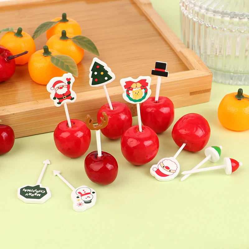 Description Picture 4 of item4/6 Pcs Christmas Fruit Fork Creative Lunch Bento Accessories Festive Party Decoration Cute Fruit Fork Cupcake Insert Toothpicks