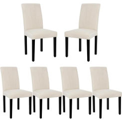 6-piece dining chair set with modern fabric and solid wood legs&high back, kitchen/living room - beige