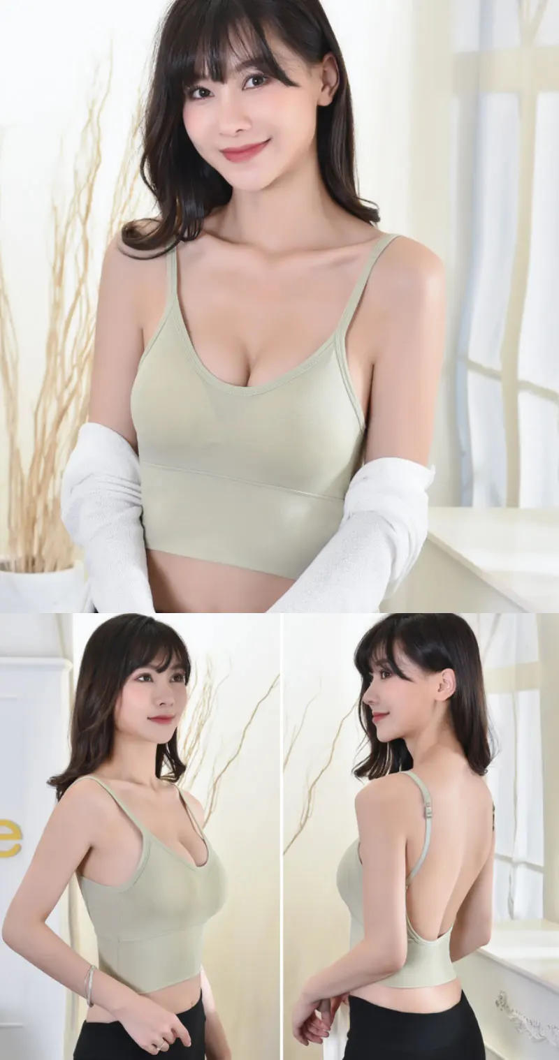 Description Picture 5 of itemWomen Bra Ice Silk Backless Open Back Tank Top Seamless Bralette U Type Low Back Bras Push Up Wirefree Underwear Sexy Sports