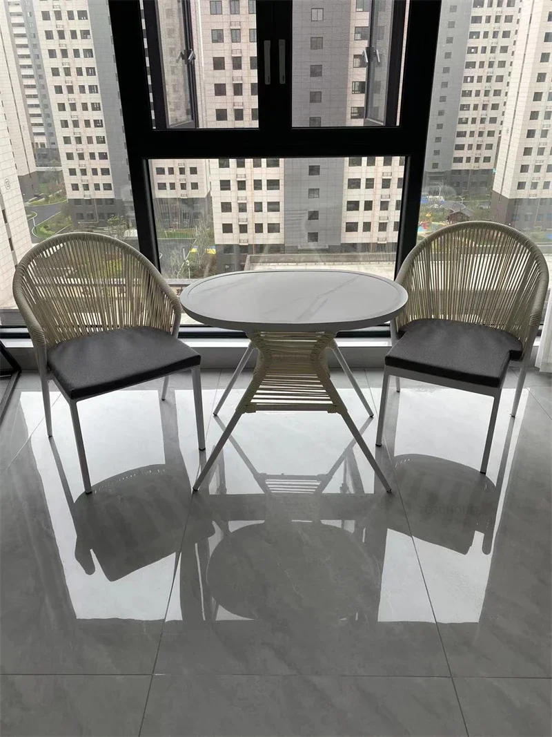 Description Picture 4 of itemModern Outdoor Balcony Table and Chair Set Simple Garden Furniture Sets Terrace Leisure Tea Table Rattan Chair Three-piece Set Y
