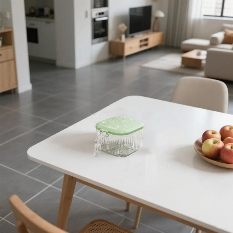 Description Picture 3 of itemDurable 4 Compartment Kitchen Seasoning Box Detachable Square Condiment Container with Spoon Plastic Spice Jar Salt