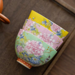 65ml Chinese Enamel Color Ceramic Tea Cup Peony Master Cups Household Palace Flower Teacup Set Portable Mini Tea Bowl Teaware