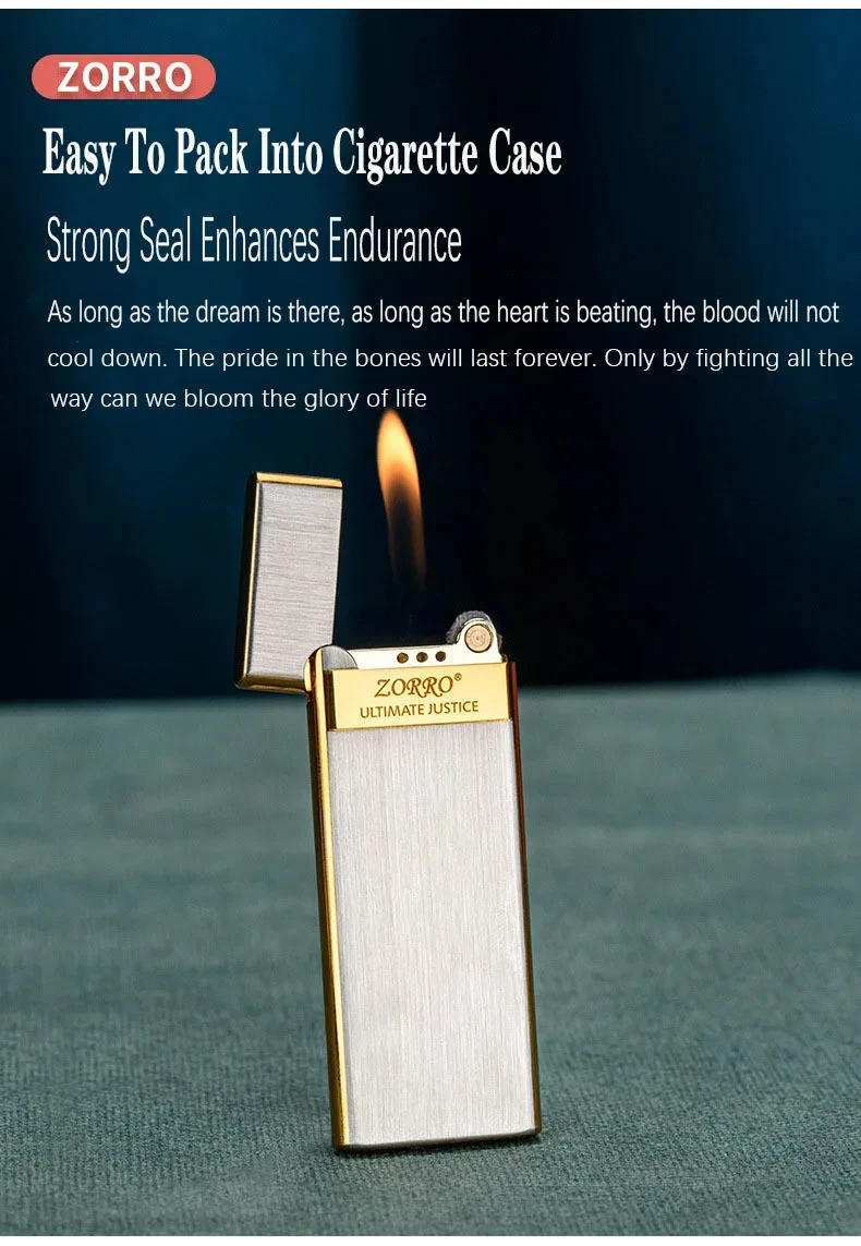 Description Picture 4 of itemZORRO Metal Ultra-thin  Butane Gas Inflatable Grinding Wheel Ignition Lighter Cigarette Lighters High-end Men's Small Tools