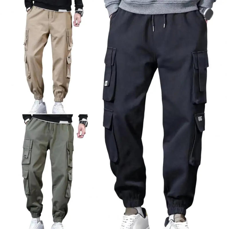 Description Picture 4 of itemMulti-pocket Men Leggings Versatile Men's Cargo Pants Stylish American Streetwear with Elastic Waist Multi Pockets Breathable