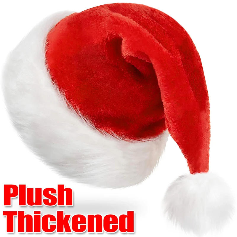 Description Picture 4 of item2024 Plush Christmas Hat for Adult Kids Thickened Warm Santa Claus Red Xmas Hats Cap Merry Christmas New Year Party Decoration