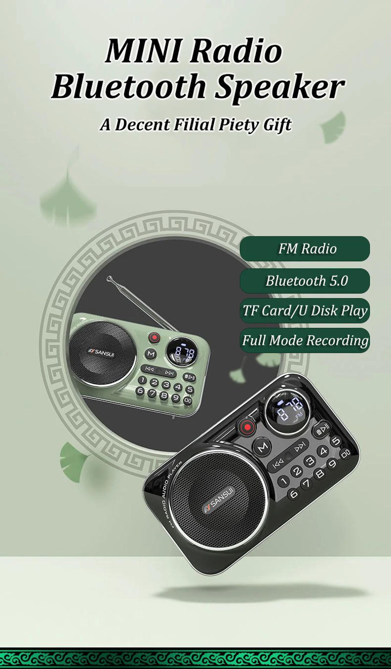 Description Picture 3 of itemFM Radio Bluetooth 5.0 Speaker Portable Mini Radio For The Elderly HiFi TF/USB MP3 Music Player Support Recordin Headphones Play