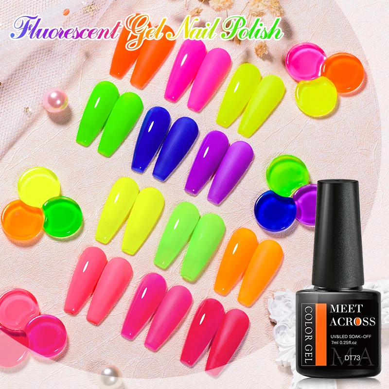 Description Picture 6 of itemMEET ACROSS 7ml Rose Red Fluorescent Gel Nail Polish Neon Sparky Semi Permanent Soak Off Nail Art UV LED Gel Varnish For Nails