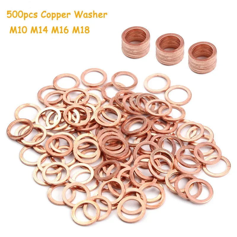 Description Picture 2 of item500pcs/pack Solid Copper Washer Flat Ring Gasket Sump Plug Oil Fittings Sealing Washers Fastener Hardware Accessories
