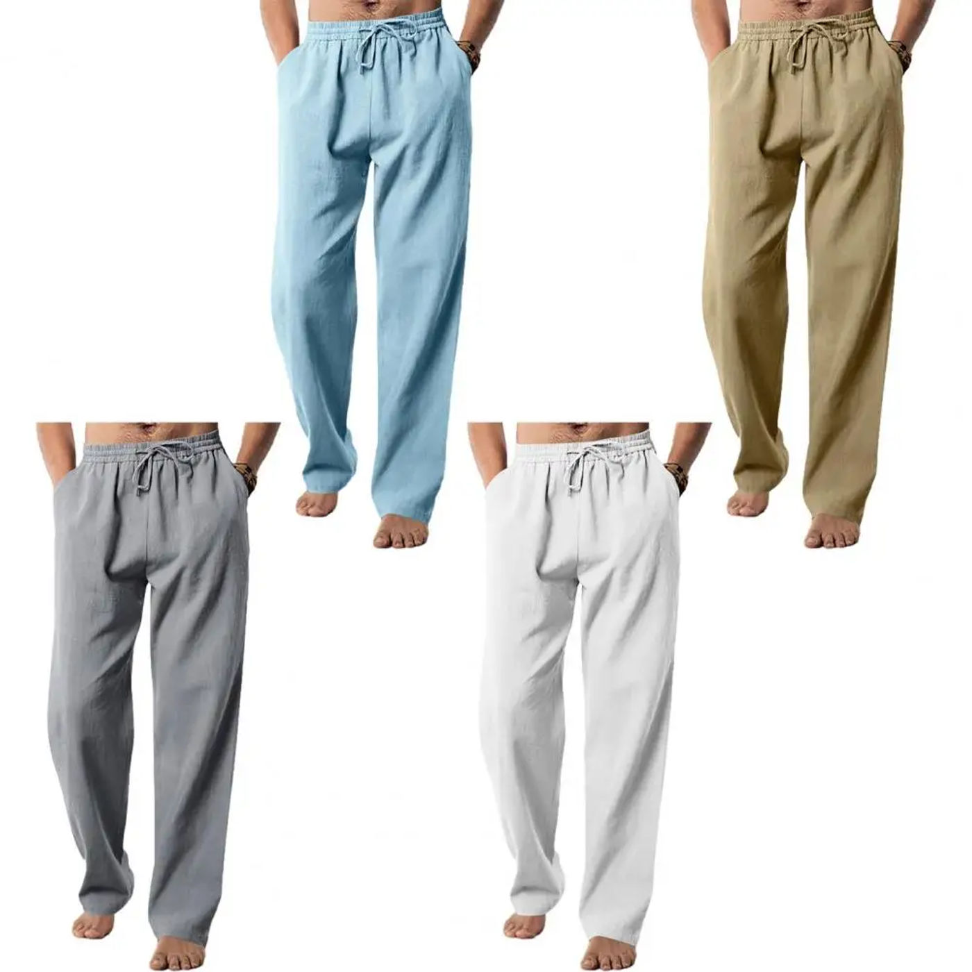 Description Picture 6 of itemMen Casual Trousers Solid Color Pants Comfortable Men's Drawstring Pants with Wide Leg Pockets for Casual Sports Wear for Active
