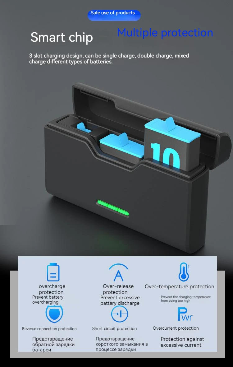 Description Picture 6 of itemuniversal Battery Charger For GoPro Hero 11 10 9 8 7 6 5 camera Accessories Fast Smart Charging Case Charger Storage Box SD slot