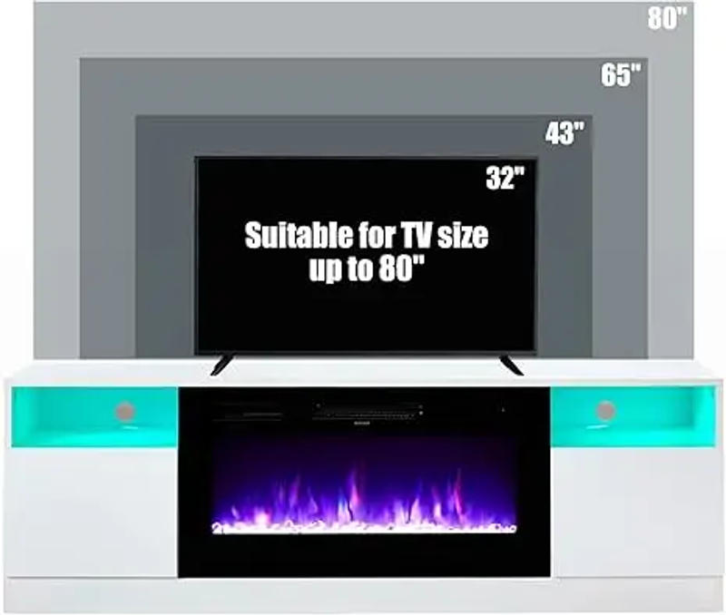 Description Picture 6 of itemTV Stand with Fireplace LED Light Entertainment Center with 36" Electric Fireplace 70" Modern Wood Entertainment Stand