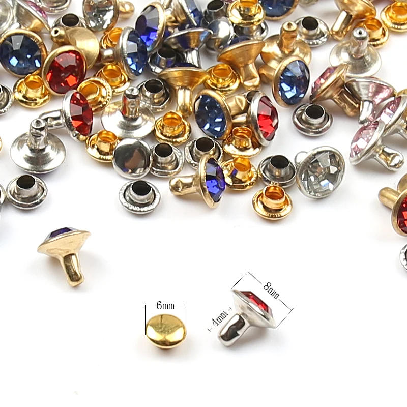 Description Picture 2 of item50sets/pack 8mm Rhinestone Rivet Glass Crystal Double Cap Rivet Stud Nail Spike DIY Leathercraft Shoes Bags Decor Accessories