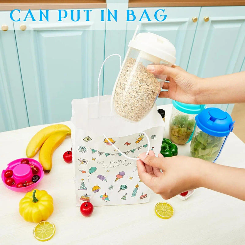 Description Picture 5 of item1pc Salad Shaker Fresh Salad glass Portable fruit and vegetable salad glass with fork and salad dressing holder (white + green)