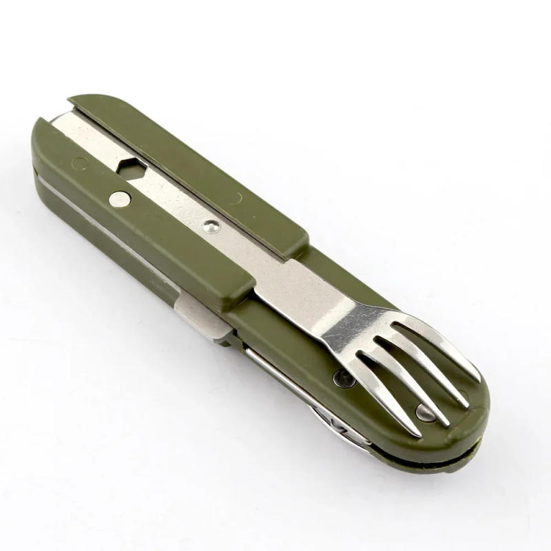 Description Picture 4 of itemFolding Portable Stainless Steel Army Green Camping Picnic Cutlery Knife Fork Spoon Bottle Opener Flatware Tableware Travel Kit
