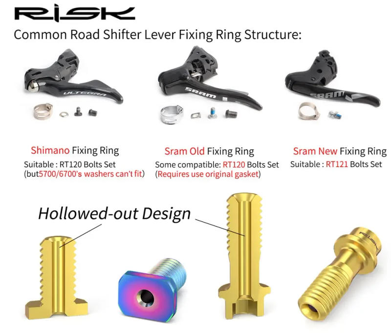 Description Picture 4 of itemRisk Titanium Alloy Shifter Lever Clip Ring Fixing Bolts, Bicycle Shift Clamp Ring Bolt Screw Nut For SRAM Shimano R8000 FORCE
