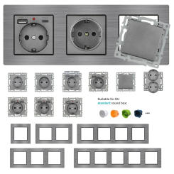 SRAN Grey FR EU Electrical sockets and switches Aluminum alloy Panel DIY, SF9 Series Usb wall socekt TV rj45 Function Module