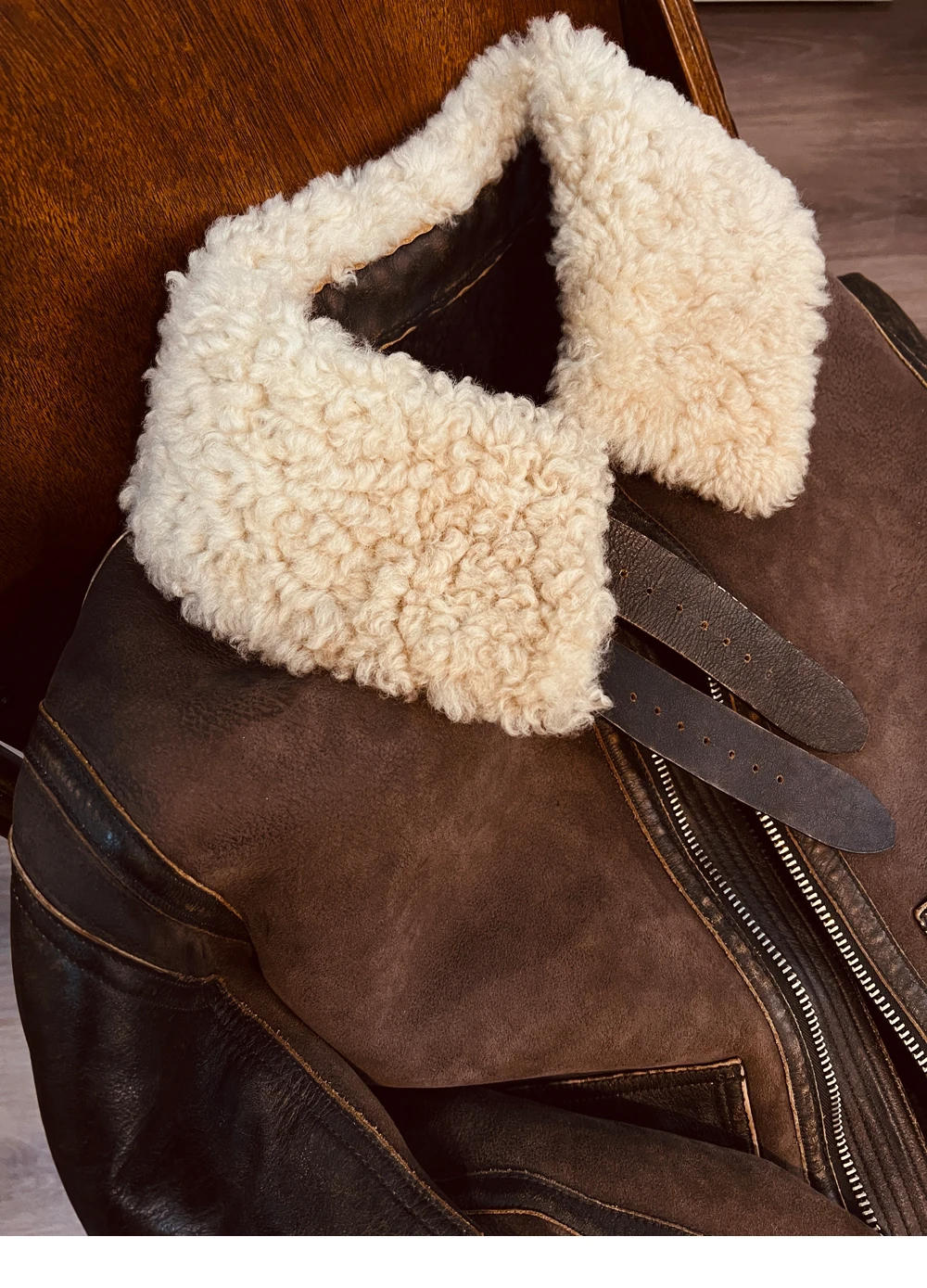 Description Picture 5 of itemCDF2093 European High Quality Super Warm Genuine Sheep Leather Jacket Mens Big Size B2 Shearling Bomber Military Pilot Fur Coat