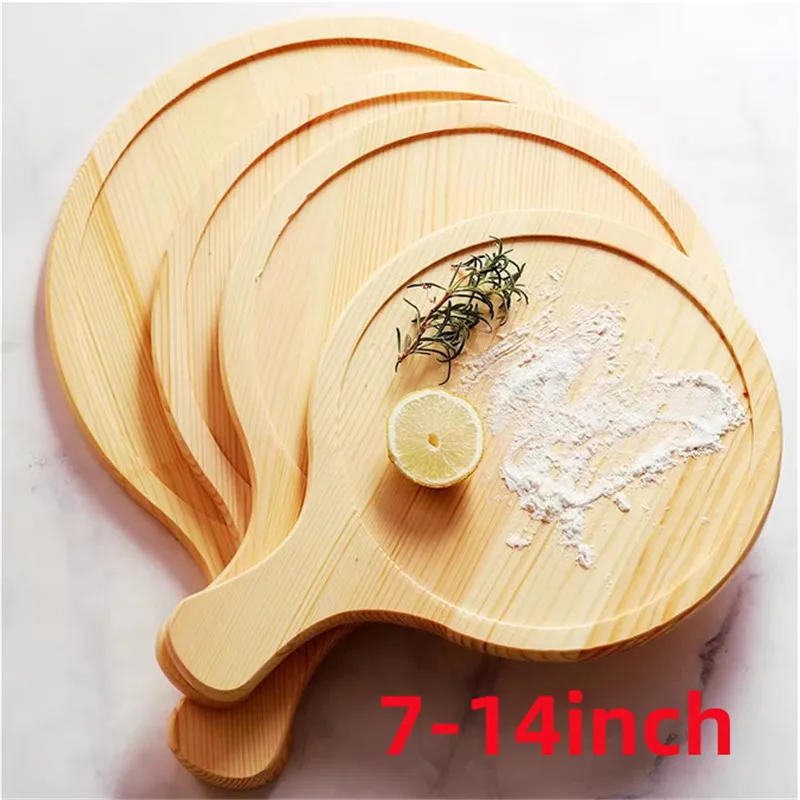 Description Picture 6 of itemWooden Pizza board Round with Hand Pan Baking Tray Stone Cutting Board Platter Pizza Bamboo Cake Bakeware Tools rejilla para