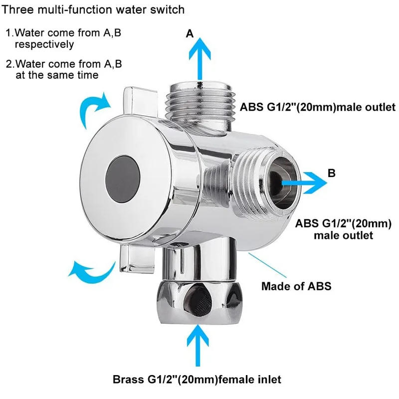Description Picture 3 of item1/2 Inch Shower Three Way Valve Connector T-adapter Bathroom Adjustable Shower Head Outlet Water Distributor Bathroom Accessory