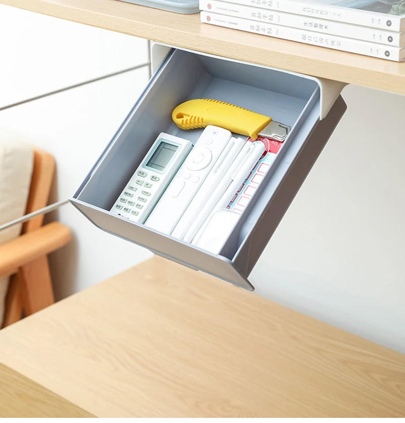 Description Picture 5 of itemHidden Hanging Storage Organizer Kitchen Drawer Storage Box Punch-Free Under Table Self-Adhesive Drawer Case Fork Spoon Tray