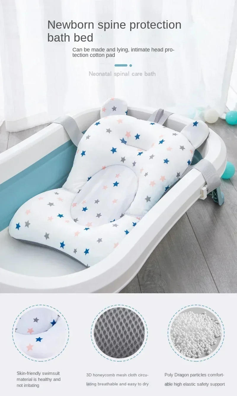 Description Picture 3 of itemBaby Bathtub Pad Ajustable Bath Support Seat Mat Shower Cushion Newborn Foldable Baby Bath Seat Floating Security Water Pad