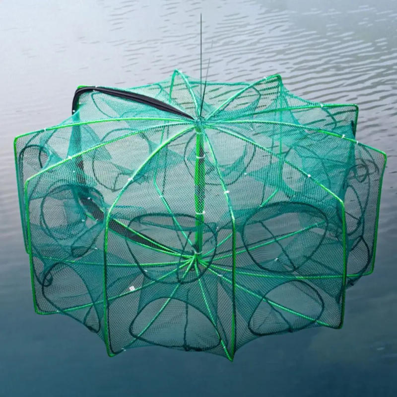 Description Picture 2 of item6/8/10 Holes Fishing Net High Quality Foldable Green Hexagon Octagon Net 40~82cm Nylon Casting Nets