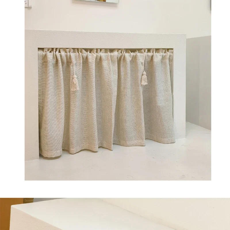 Description Picture 3 of itemKitchen Curtains Cotton Linen Beige Short Curtain Broom Tassels Window Valance Cafe Curtain Tiers For Farmhouse Bedroom Door