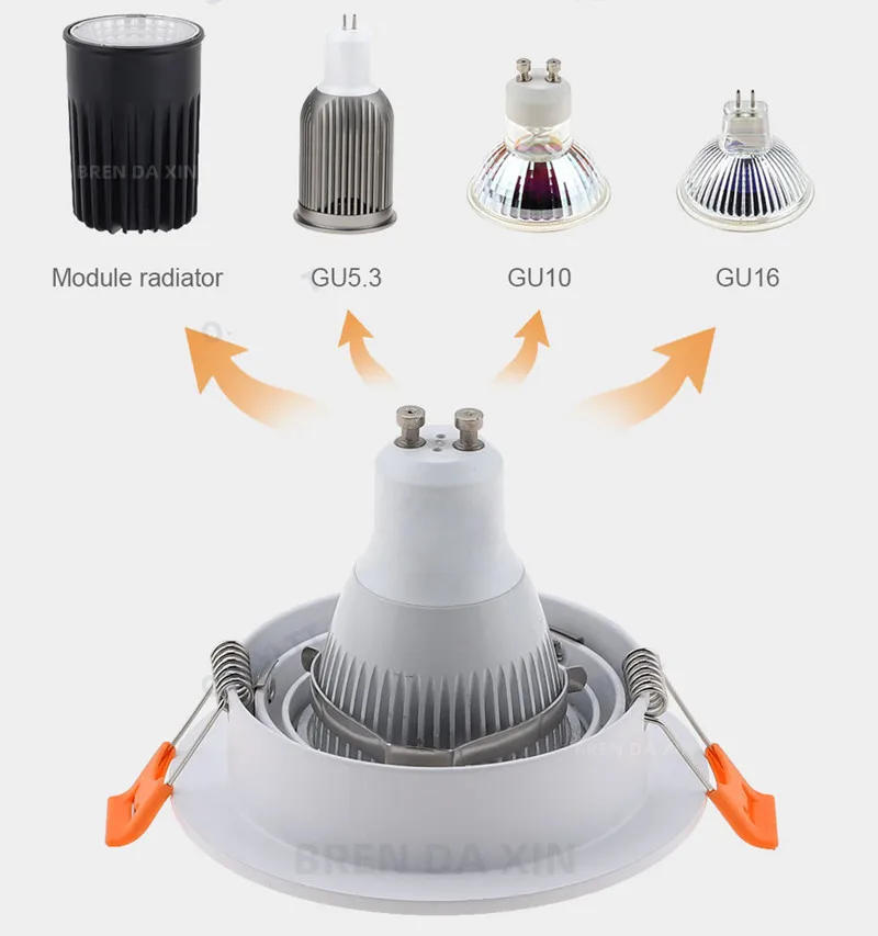 Description Picture 2 of itemUniversal Adjustable Spot Light GU10 GU16 Led Holder Black/White Halogen /Led Spot Light Frame E27 Lamp Holder Downlight Holder