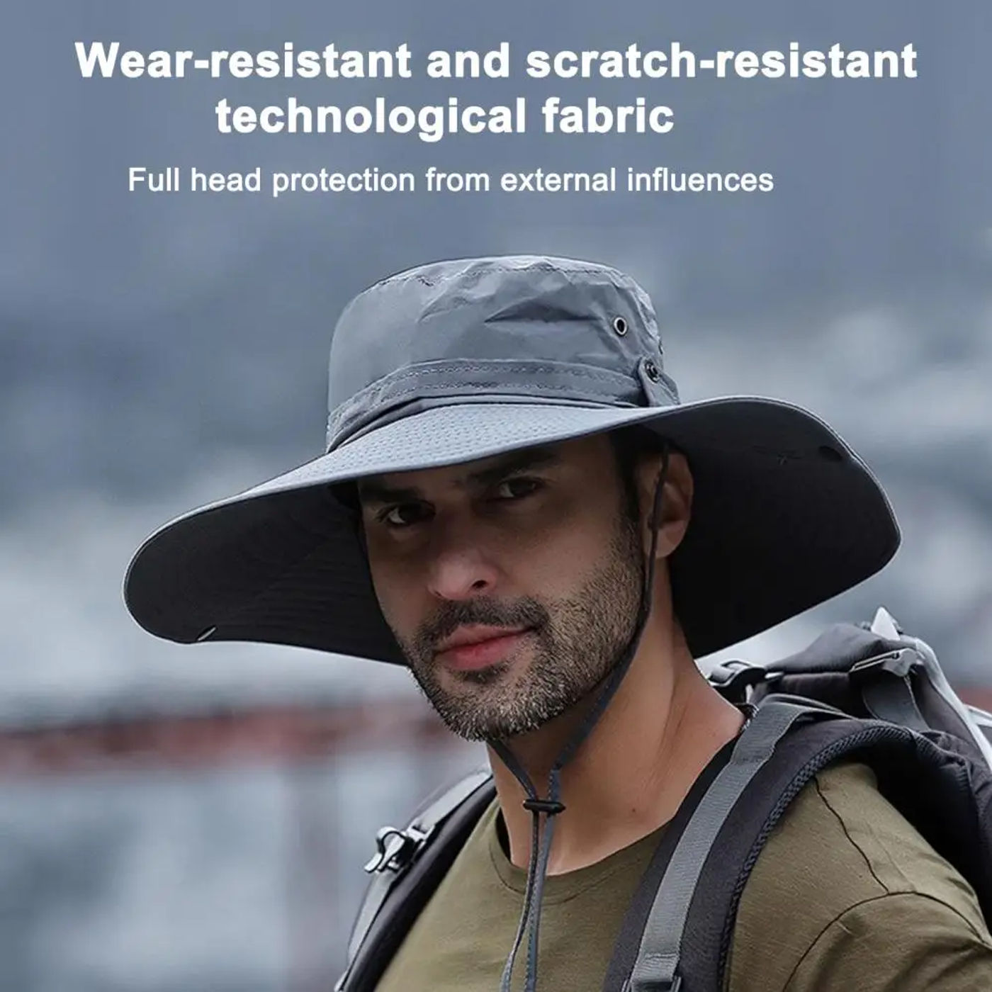 Description Picture 4 of itemFisherman Hat Wide Brim Solid Color Lace-Up Design Men Women Outdoor Hat Versatile Sun Protection Basin Hat