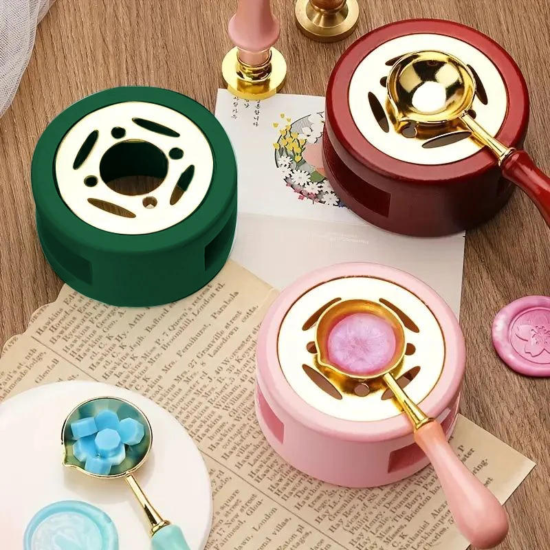 Description Picture 2 of item1set Lacquer Seal Furnace With Spoon Hollowed Out Circle Metal Sheet Wood For Stamping Lacquer Wax Melting Tool