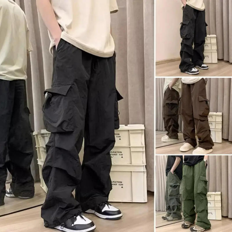 Description Picture 3 of itemMen Cargo Pants Multi Pockets Loose Deep Crotch High Street Y 2K Streetwear Hip Hop Elasic Waist Full Length Men Long Trousers