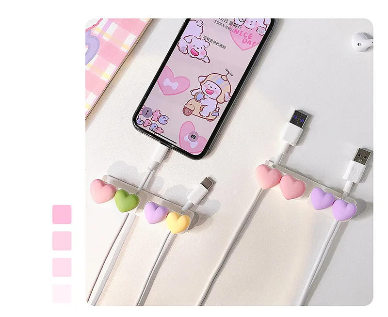 Description Picture 4 of item3d Heart Desktop Cable Organizer Data Cable Retainer Perforation-free Home Self-adhesive Mobile Phone Charging Cable Fixing Clip
