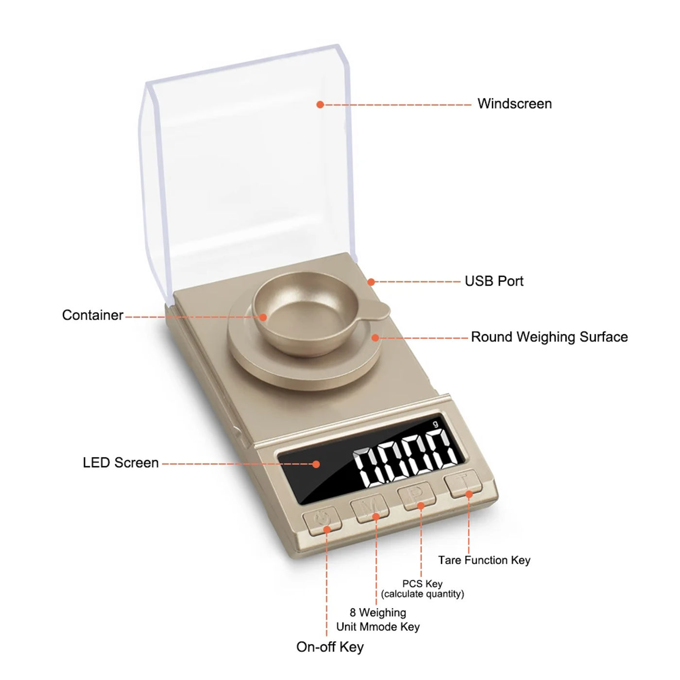 Description Picture 5 of itemNEWACALOX 0.001g Precision Digital Jewelry Scale 50g/100g/200g USB Powered Electronic Weighing Scale LCD Mini Lab Balance 0.001g