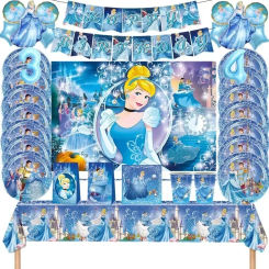 MINISO  Cinderella Theme Birthday Party Disposable Tableware Cup Plate Tablecloth Balloon Banner Backdrop Baby Shower Supplies