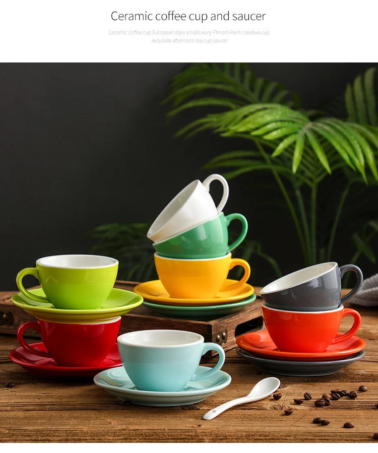 Description Picture 4 of itemCreative Color 150ml Espresso Cup with Saucer Home Dessert Plate Tea Cup Couple Mug Gift Office Mug Tabletop Decoration
