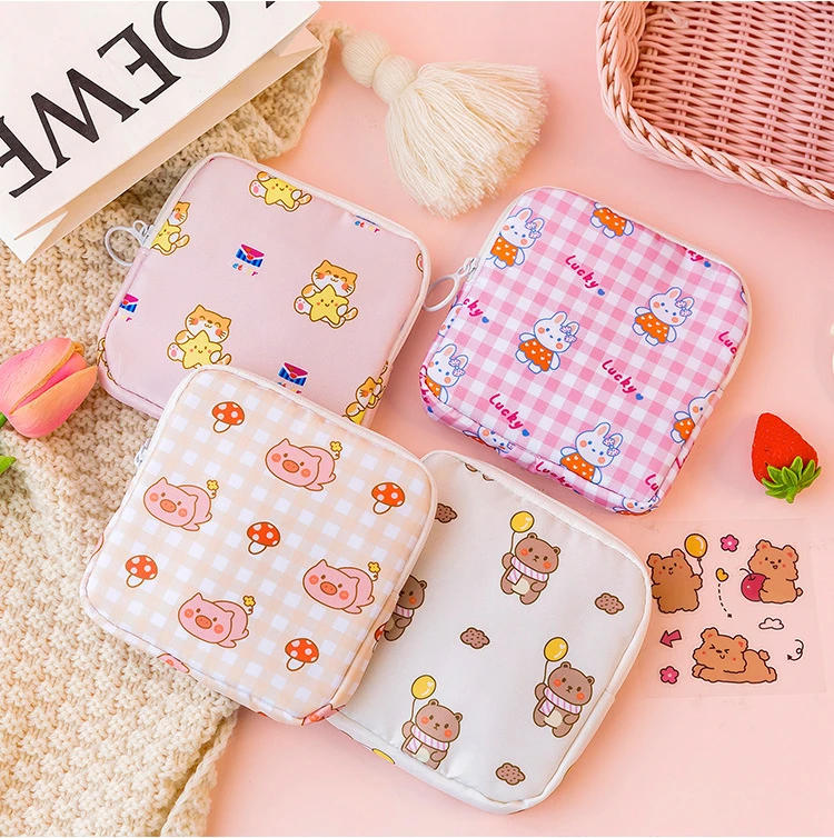 Description Picture 3 of itemSanitary Napkin Bag Tampon Storage Organizers Cartoon Makeup Storage Bag Data Cables Lipstick Earphone Storage Organization