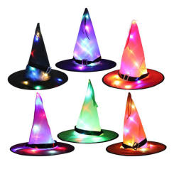 Luminous LED Witch Hat Halloween Glowing Witches Hat Children Party Flashing LED Cap Cosplay Costume Props Tree Hanging Ornament