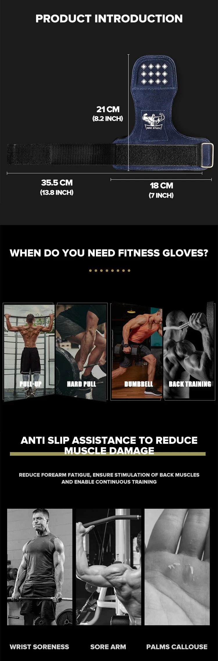 Description Picture 4 of itemCowhide Training Sport Gloves Gym Fitness Gloves Straps Grips Anti-Skid Weight Lifting Pads Protection Deadlift Workout Exercise