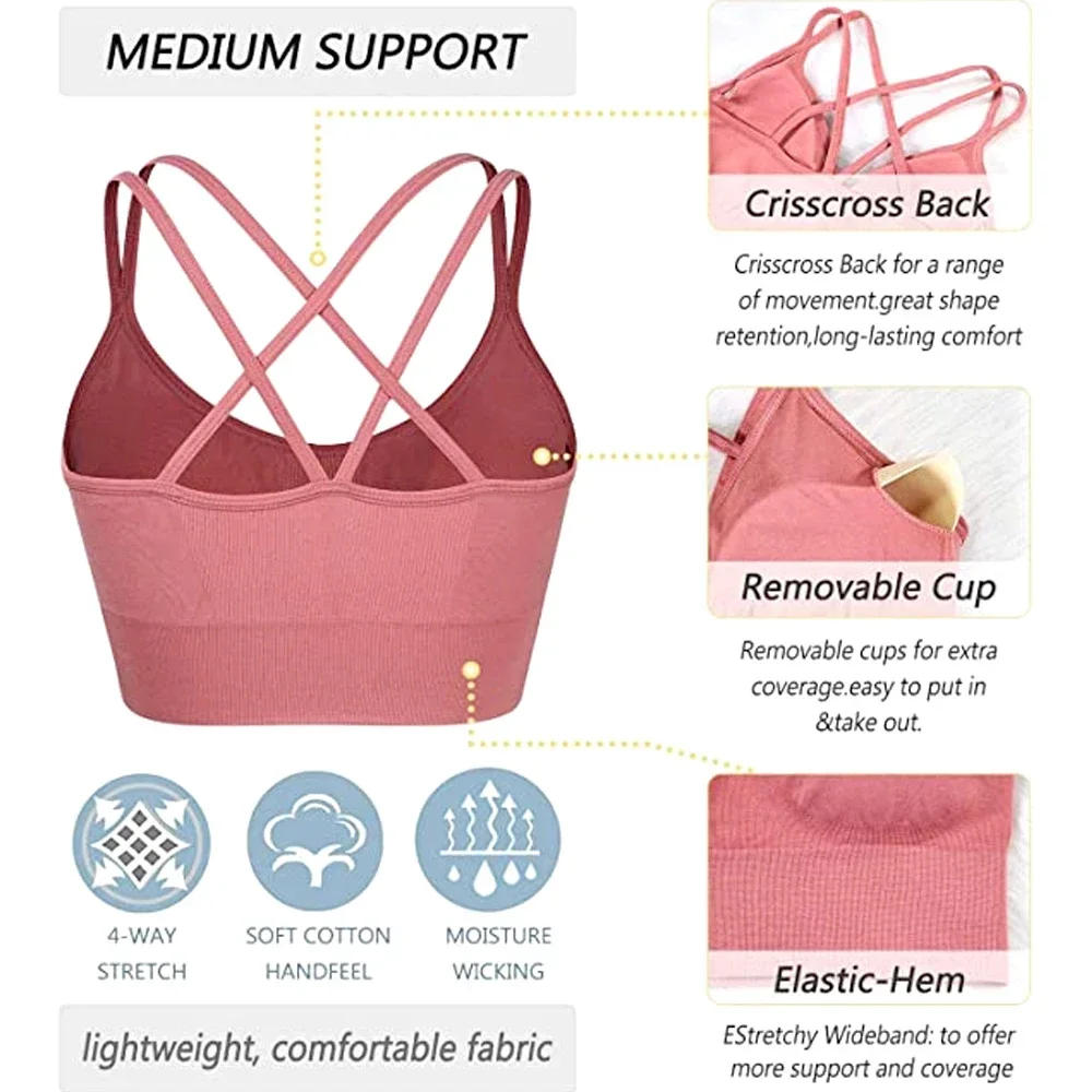 Description Picture 4 of item1PC Cross Back Sports Bra for Women – Padded Yoga Bralette w/Criss Cross Straps – Low Impact Workout Top for Gym,Running,Pilates