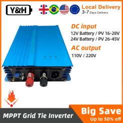 Y&H 600W 500W MPPT Micro Inverter Grid Tie Inverter Pure Sine Wave 12V/24VDC To 110V/220VAC for PV Panels Battery Discharge