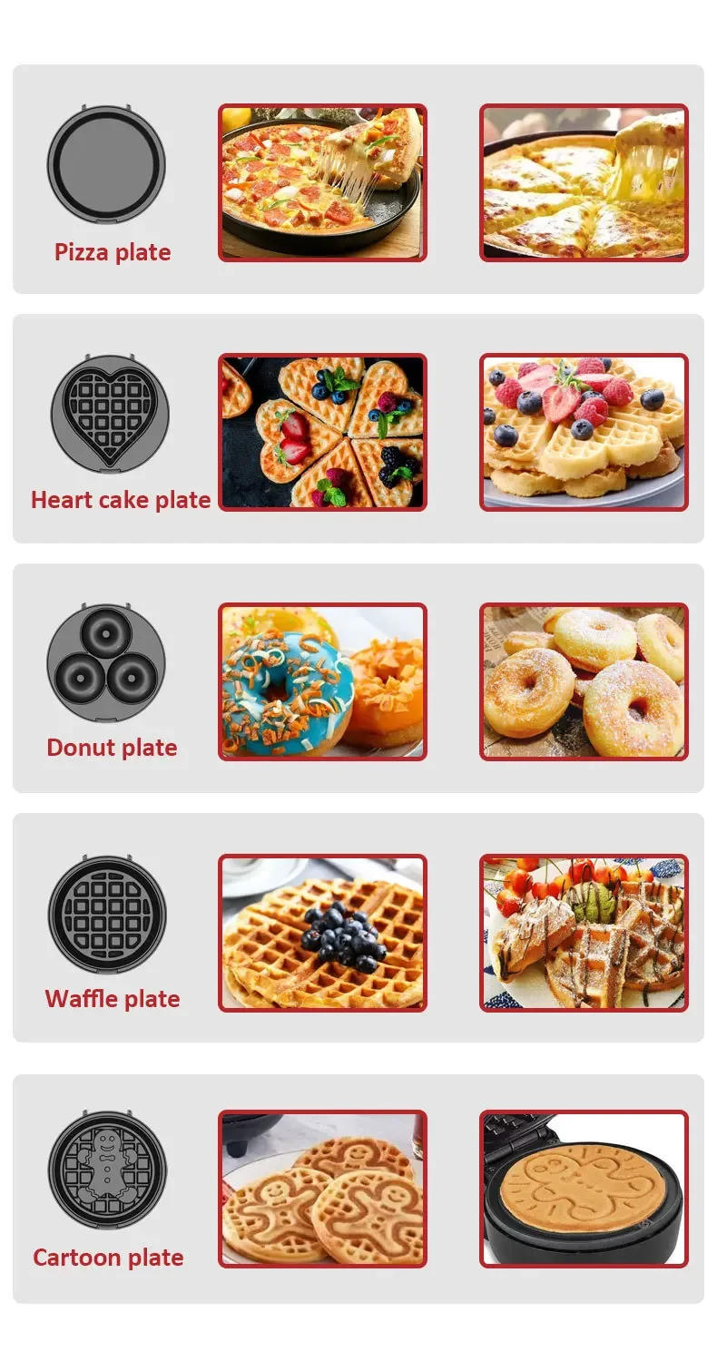 Description Picture 6 of itemHouselin Mini Waffles Maker with 5 Removable Plates-Make Mini Waffles Donuts Pancakes or Eggs all in 1 Multi -Easy Cleaning