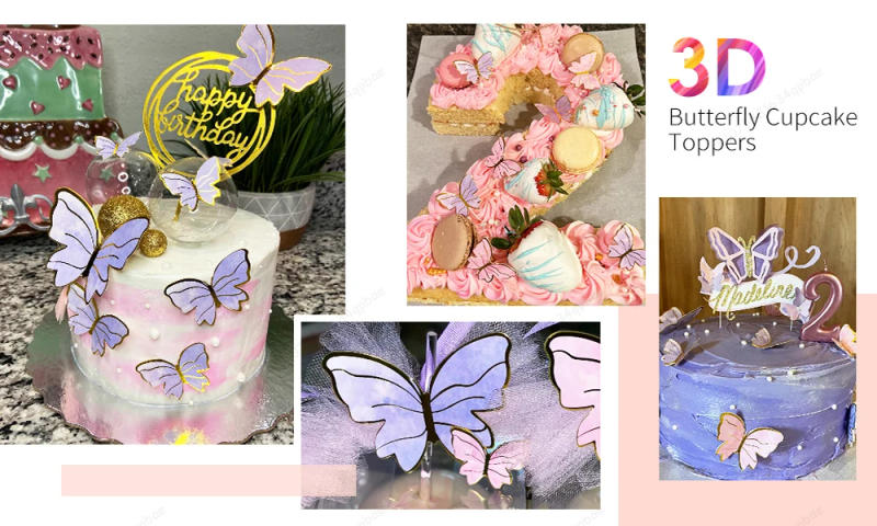 Description Picture 5 of itemDIY Stamping Gold Pink Butterfly Cake Toppers Happy Birthday Cake Decoration Wedding Party Decor Shower Dessert Baking Supplies