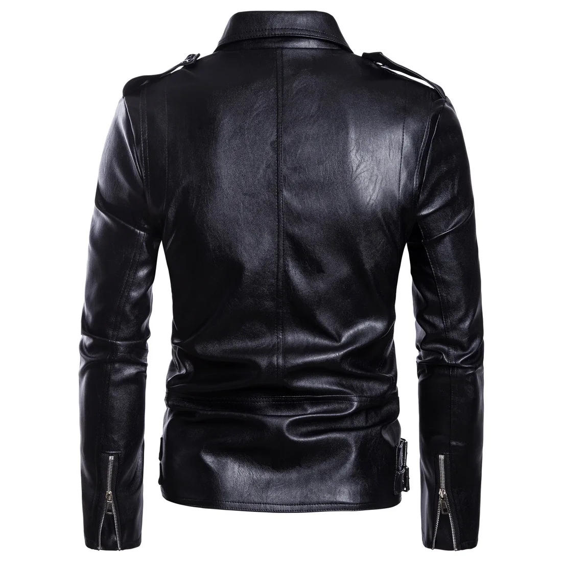 Description Picture 5 of itemAutumn Winter European Men's Plus-size Washed Motorcycle faux Leather Jacket Multi-zipper Leather Coat Fashion Slim Overcoat
