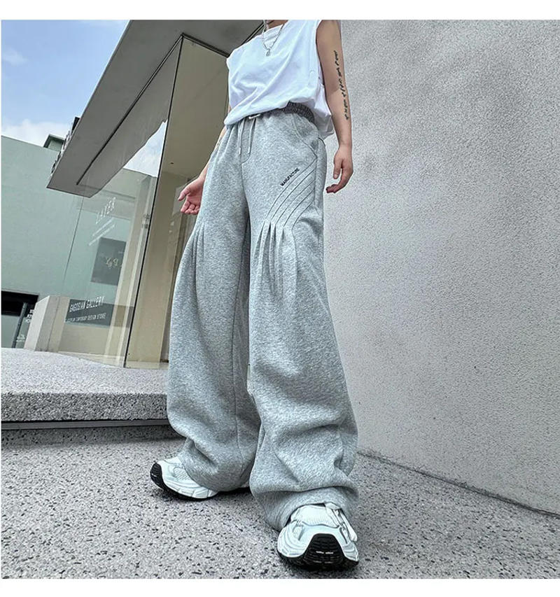 Description Picture 3 of itemIEFB New Sweatpants Solid Color Letter Embroidery Pleated Trousers Casual Straight Wide Leg Male Pants 2024 Summer 28W3193