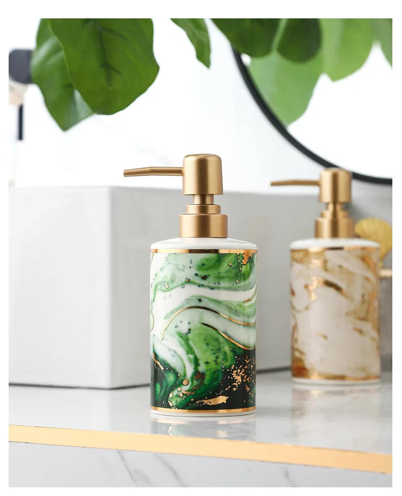 Description Picture 4 of itemGold-plated Marble Soap Dispenser Creative Ceramic Emulsion Bottle Bathroom Decoration Hand Sanitizer Shampoo Pressure Bottle