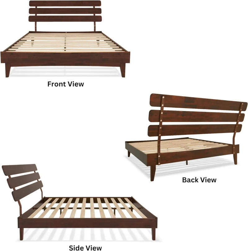 Description Picture 4 of item15'' Bed Frame with Adjustable Headboard - Mid Century Retro Style with Acacia Wood - No Box Spring Needed Walnut Queen