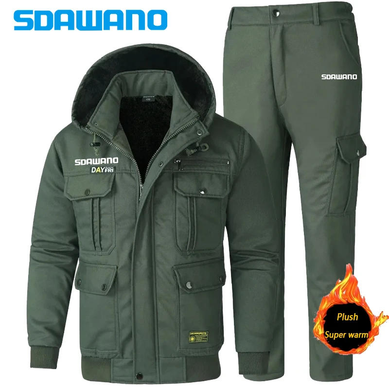 Description Picture 6 of itemMen's Sets Winter Jackets and Pants Thicken Fluff Lining Warm Puffer Fishing Suits Outdoor Pants Windproof Climbing Ski 2 Pcs