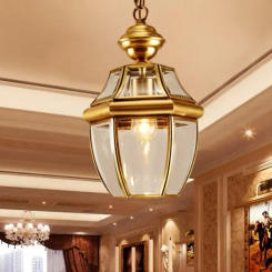 Free Shipping Bronze Pendant Lamp D20cm Brass Chandelier Indoor Vintage Copper Glass Hanging Lamp AC110V/220V 100% Guaranteed