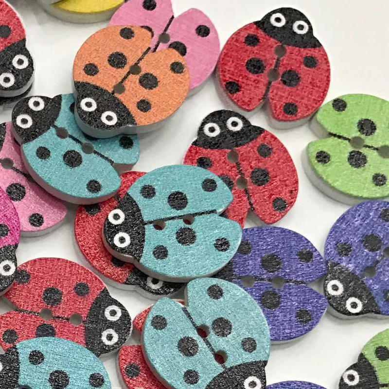 Description Picture 4 of itemCartoon Beetle Wooden Buttons for DIY Crafts, Scrapbooking Decoration, Children Clothing, Sewing Accessories, 18mm, 50Pcs